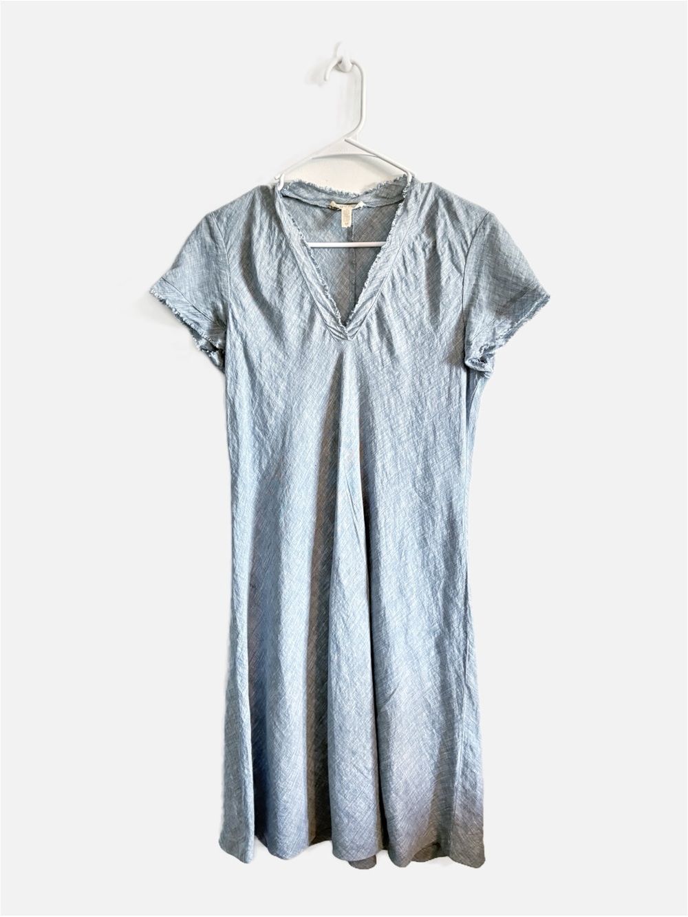 Eileen Fisher Light Blue V-Neck Linen Dress